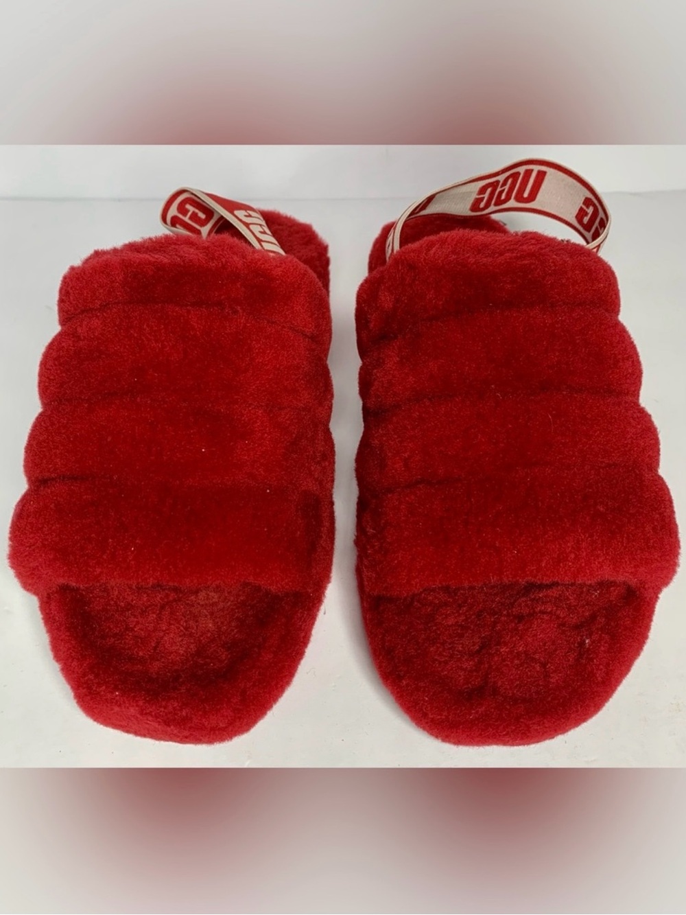 UGG Fluff Yeah Ribbon Slides Red Fuzzy Platform Sandals